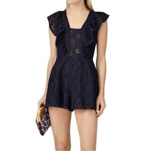 KEEPSAKE THE LABEL NAVY EMBROIDERED EYELET ROMPER